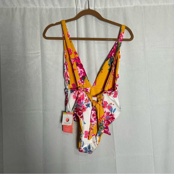 NWT Maaji Reversible Floral Print V Neck Low Back One Piece Swimsuit Size Medium - Picture 2 of 9